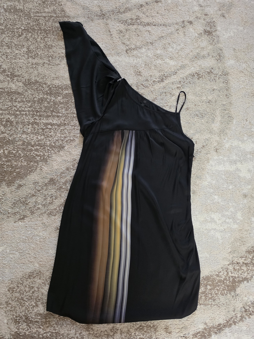 Banana Republic Black One-Shoulder Dress with Vertical Stripe Panel